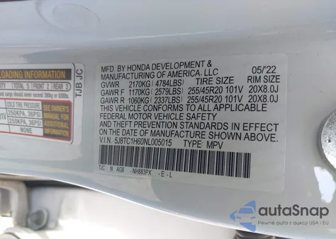 2022 Acura Rdx A-Spec Package из США, поврежденный, VIN 5J8TC1H60NL005015